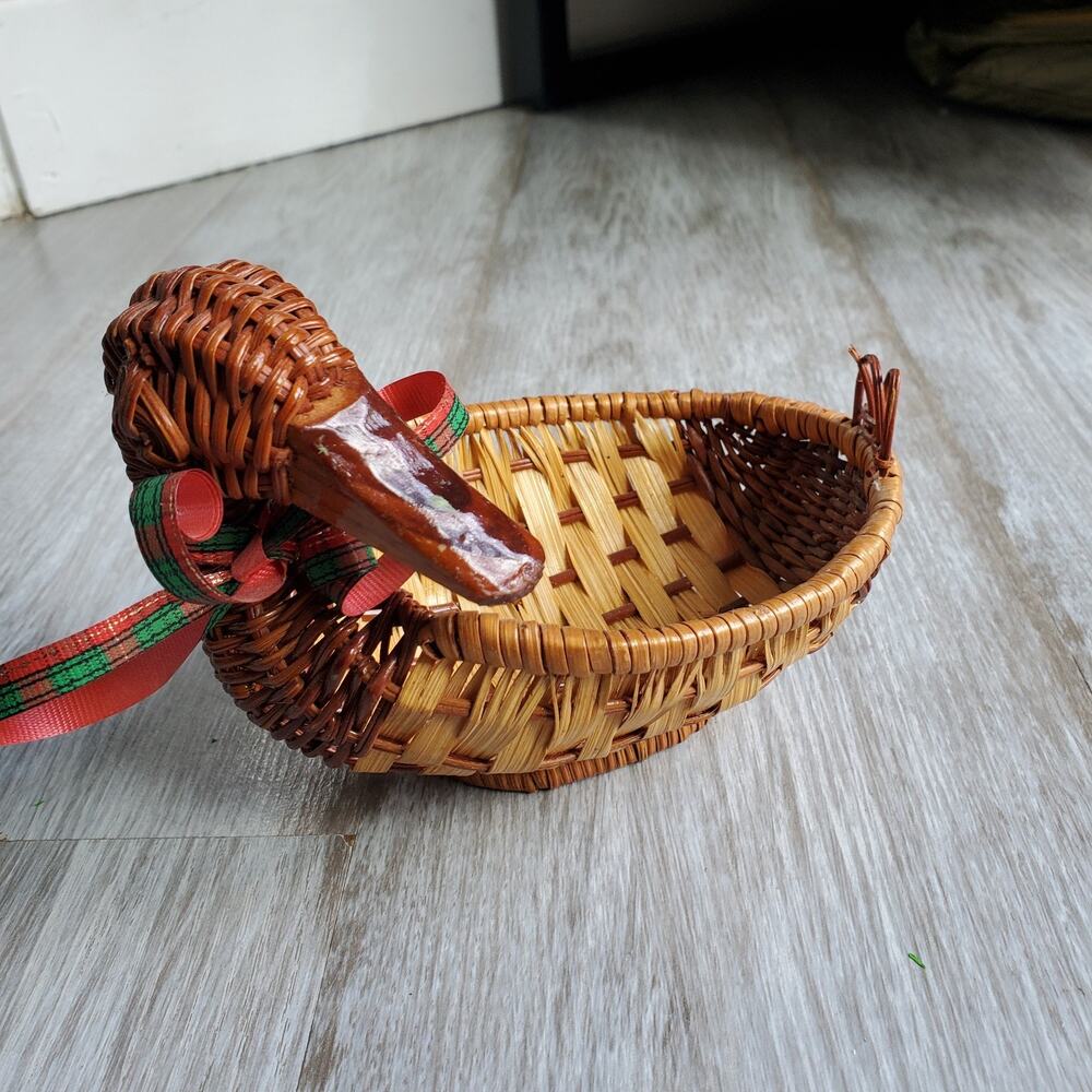 Vintage Duck Shaped Woven Wicker Basket
